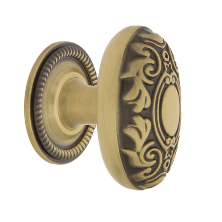 Nostalgic Warehouse 769577: 1-3/4" Victorian Cabinet Knob w/Rope Rose - Antique Brass