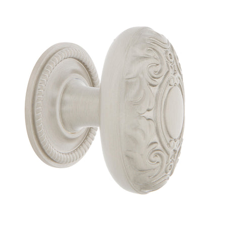 Nostalgic Warehouse 769581: 1-3/4" Victorian Cabinet Knob w/Rope Rose - Satin Nickel