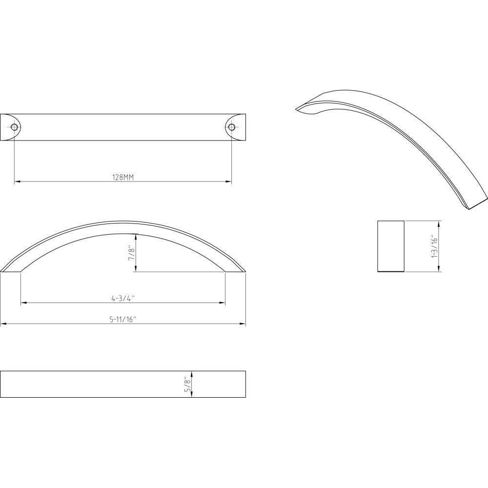 Elements 776-128SN: 128 mm cc Belfast Arch Bar Cabinet Pull - Satin Nickel