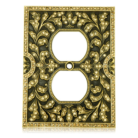Edgar Bererbi 7968/9: Single Duplex Switch Plate - Museum Gold/Swarovski Crystal
