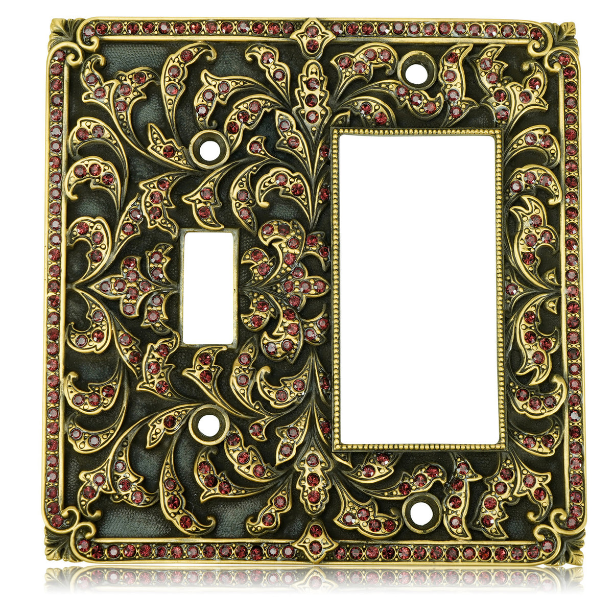 Edgar Bererbi 7999/2: Single Toggle/Single Rocker Switch Plate - Museum Gold/Swarovski Crystal