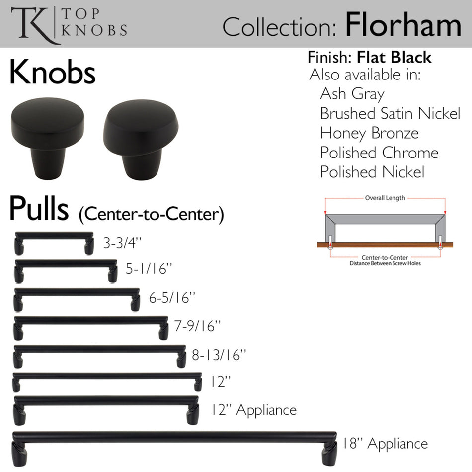 Top Knobs TK3131BLK: 1-1/4" Florham Round Cabinet Knob - Flat Black