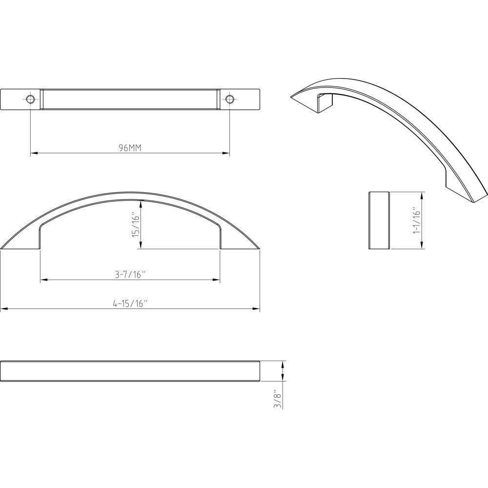 Elements 8004-SN: 96 mm cc Somerset Arch Cabinet Pull - Satin Nickel
