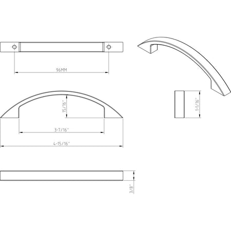 Elements 8004-SN: 96 mm cc Somerset Arch Cabinet Pull - Satin Nickel