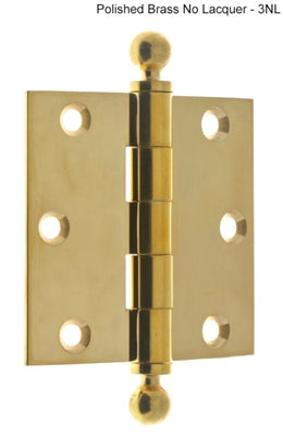 IDH Brass 80101-3NL: 3" x 3" Loose Pin Door Hinge w/Ball Finials (pair) - Polished Brass No Lacquer