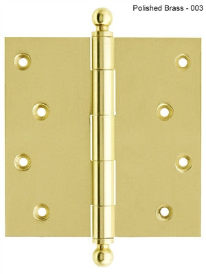 IDH 80103-003: 4" x 4" Loose Pin Door Hinge w/Ball Finials (pair) - Polished Brass