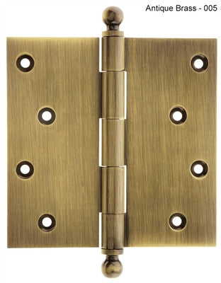 IDH 80103-005: 4" x 4" Loose Pin Door Hinge w/Ball Finials (pair) - Antique Brass