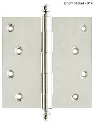 IDH 80103-014: 4" x 4" Loose Pin Door Hinge w/Ball Finials (pair) - Bright Nickel