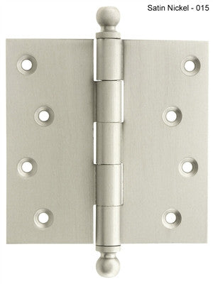 IDH 80103-015: 4" x 4" Loose Pin Door Hinge w/Ball Finials (pair) - Satin Nickel
