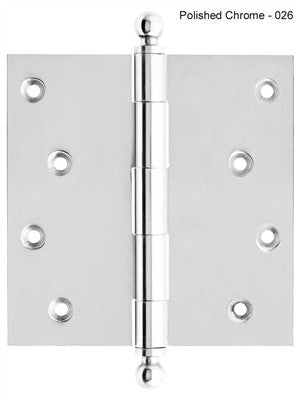 IDH 80103-026: 4" x 4" Loose Pin Door Hinge w/Ball Finials (pair) - Polished Chrome