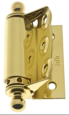 IDH Brass 80320-3NL: 2-3/4" Half Surface Adjustable Spring Screen Door Hinge w/Ball Finials (pair) - Polished Brass No Lacquer