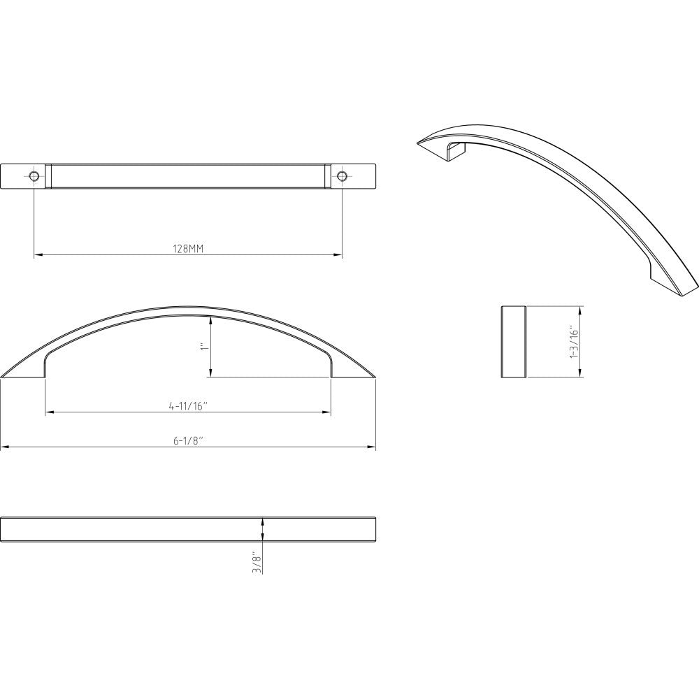 Elements 81065-BNBDL: 128 mm cc Somerset Arch Cabinet Pull - Brushed Pewter