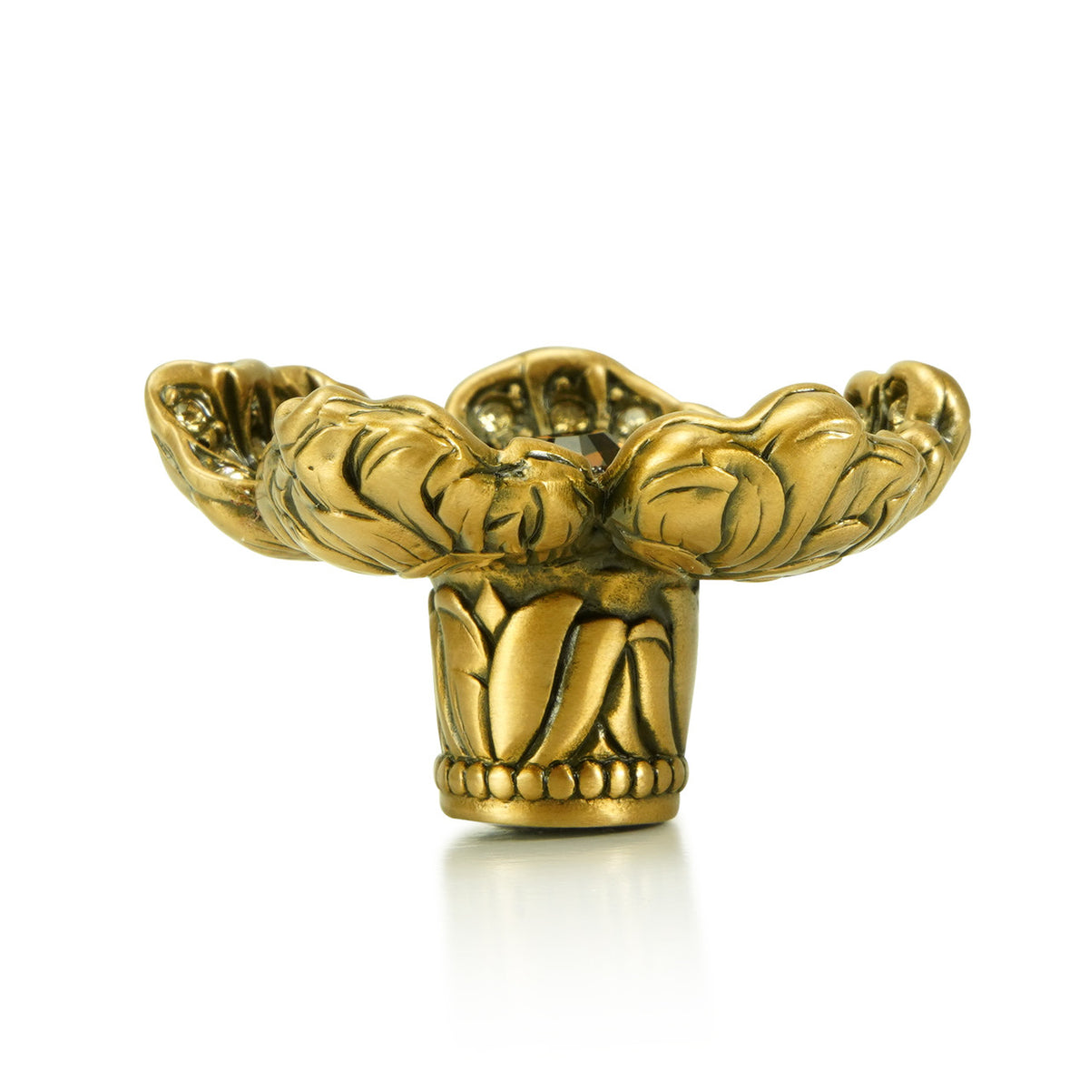 Edgar Bererbi 8188/9: 1-7/16" Flora & Fauna Floral Cabinet Knob - Museum Gold/Swarovski Crystal