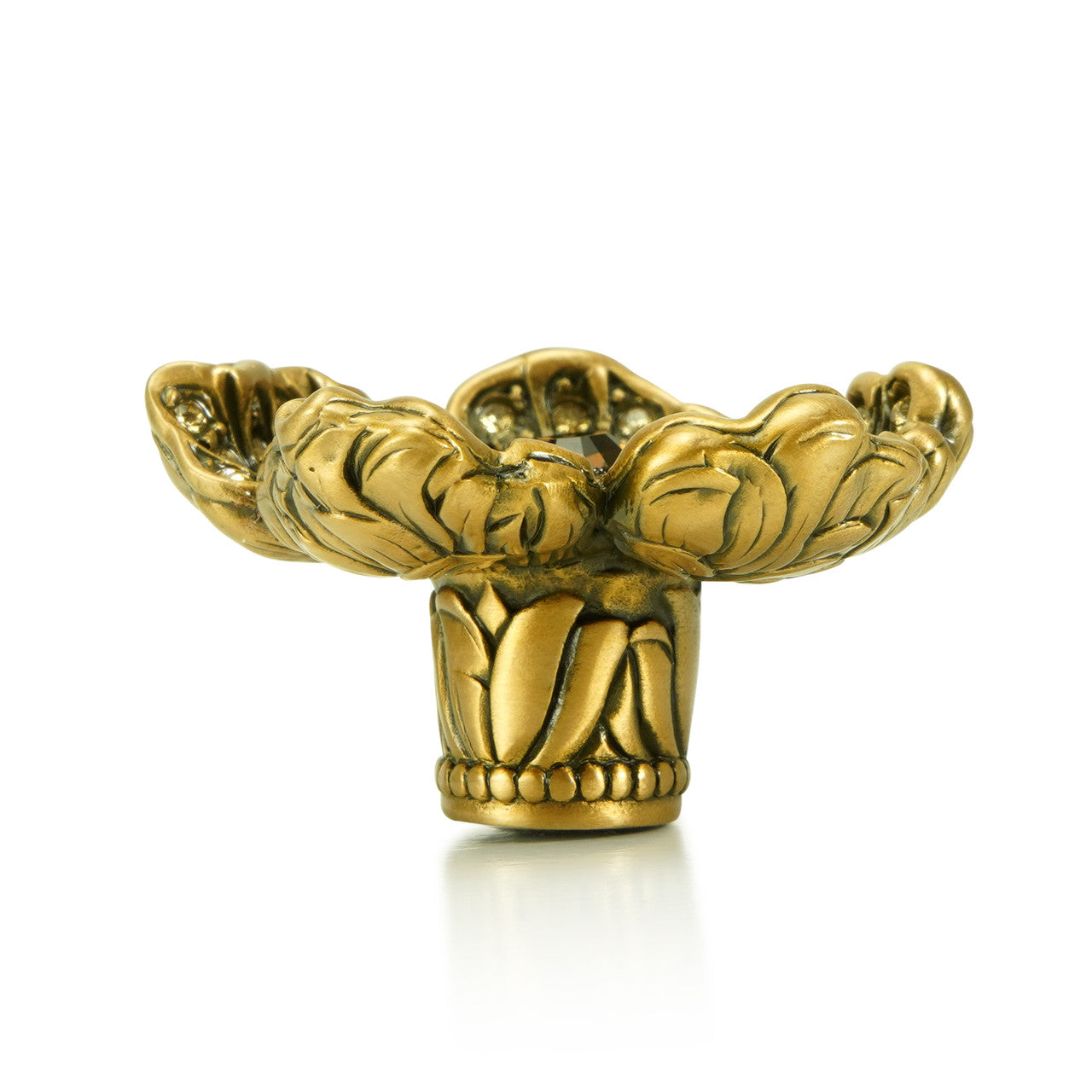 Edgar Bererbi 8188/9: 1-7/16" Flora & Fauna Floral Cabinet Knob - Museum Gold/Swarovski Crystal