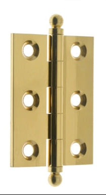 IDH Brass 82015-3NL: 2" x 1-1/2" Cabinet Hinge w/Ball Finials (pair) - Polished Brass No Lacquer