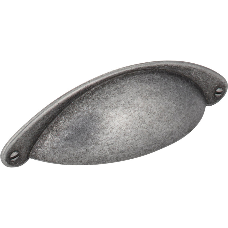 Jeffrey Alexander 8233SIM: 3" cc Lyon Cup Cabinet Pull - Distressed Antique Silver