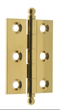 IDH Brass 82517-3NL: 2-1/2" x 1-11/16" Cabinet Hinge w/Ball Finials (pair) - Polished Brass No Lacquer