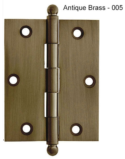 IDH Brass 82520-005: 2-1/2" x 2" Cabinet Hinge w/Ball Finials (pair) - Antique Brass