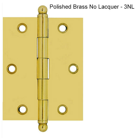 IDH Brass 82520-3NL: 2-1/2" x 2" Cabinet Hinge w/Ball Finials (pair) - Polished Brass No Lacquer