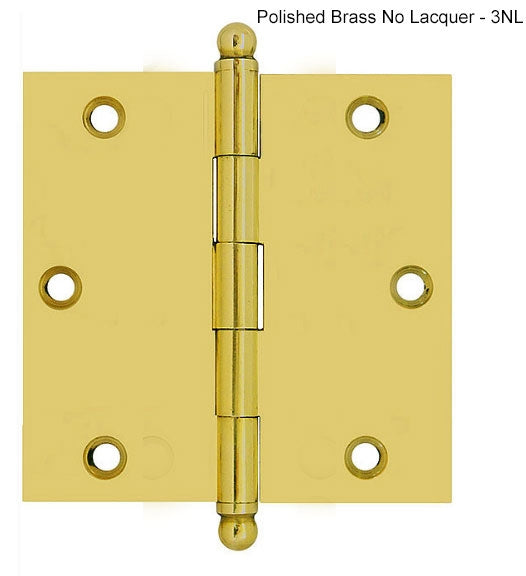 IDH Brass 82525-3NL: 2-1/2" x 2-1/2" Cabinet Hinge w/Ball Finials (pair) - Polished Brass No Lacquer