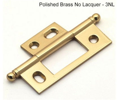 IDH Brass 82600-3NL: 2-1/2" x 7/8" Non-Mortise Cabinet Hinge w/Ball Finials (pair) - Polished Brass No Lacquer