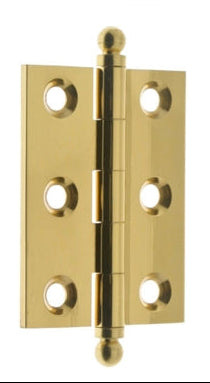 IDH Brass 83020-3NL: 3" x 2" Cabinet Hinge w/Ball Finials (pair) - Polished Brass No Lacquer