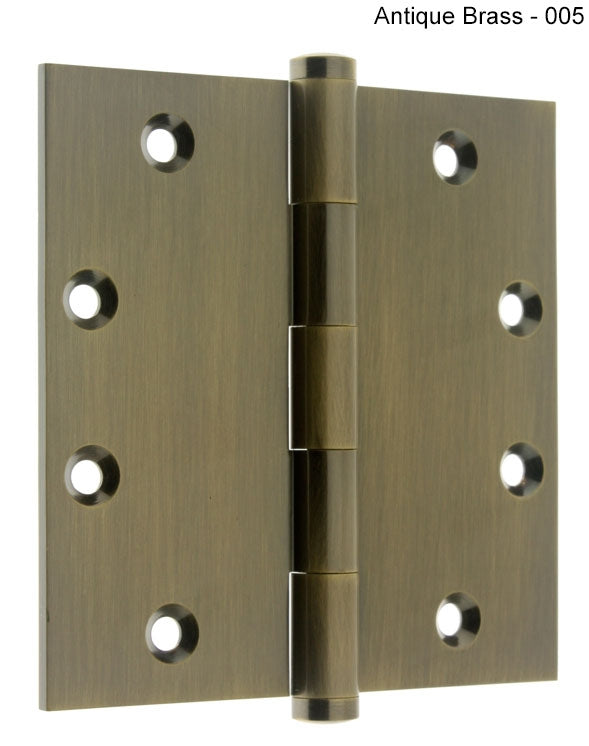 IDH Brass 84545-005: 4-1/2" x 4-1/2" Full-Mortise Door Hinge w/Square Corners (pair) - Antique Brass