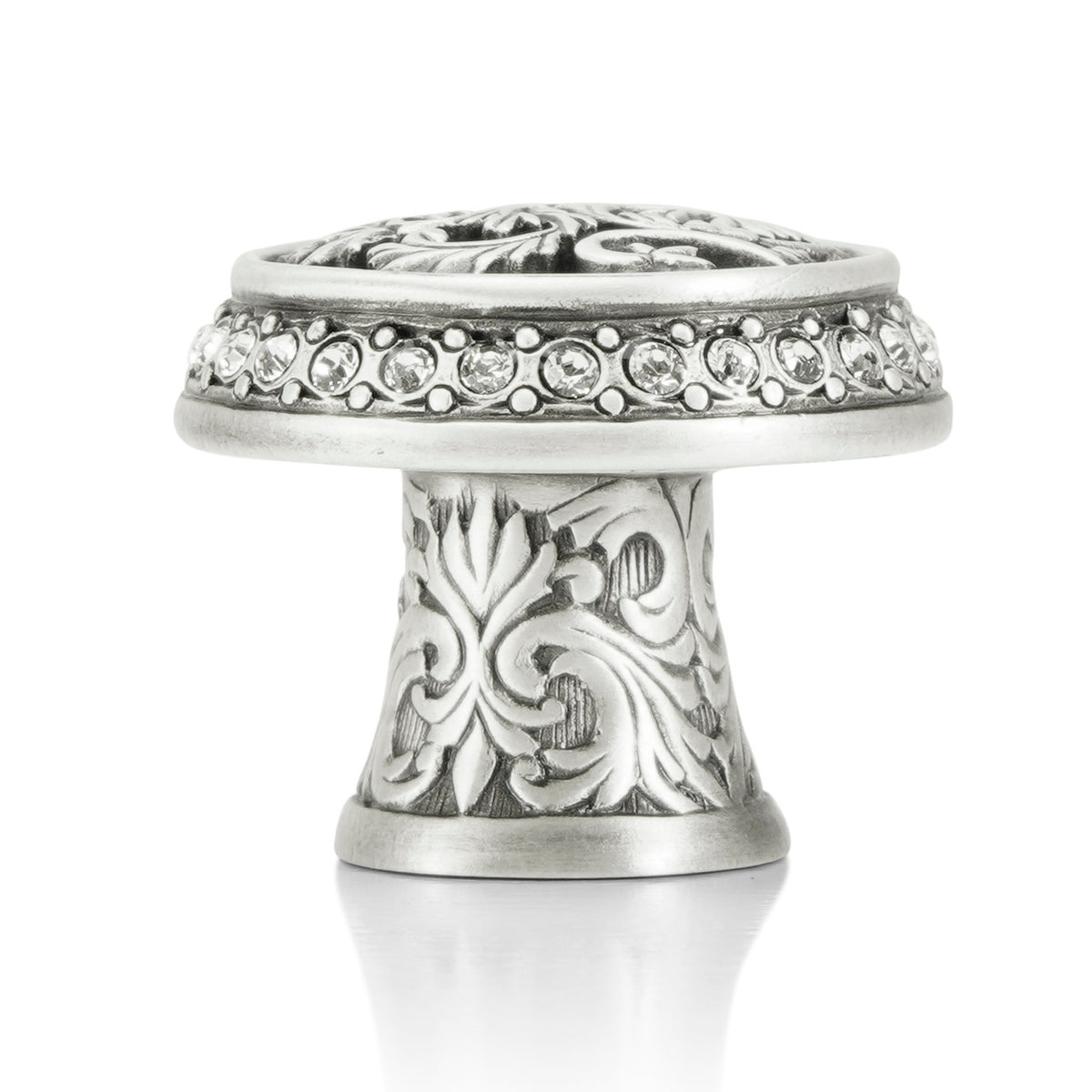Edgar Bererbi 8506MS: 1-1/8" Glendale Court Cabinet Knob - Matte Sterling Silver/Swarovski Crystal