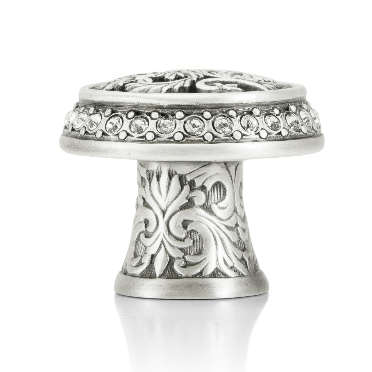 Edgar Bererbi 8506MS: 1-1/8" Glendale Court Cabinet Knob - Matte Sterling Silver/Swarovski Crystal