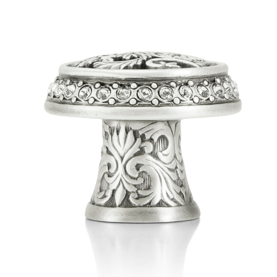 Edgar Bererbi 8506MS: 1-1/8" Glendale Court Cabinet Knob - Matte Sterling Silver/Swarovski Crystal