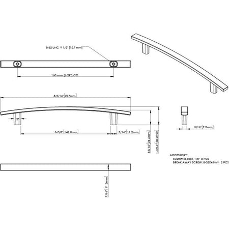 Elements 859-160DBAC: 160 mm cc Thatcher Curved Bar Cabinet Pull - Brushed Oil Rubbed Bronze