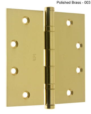 IDH Brass 86001-3NL: 4-1/2" x 4-1/2" Square Corner Ball Bearing Door Hinge (pair) - Polished Brass No Lacquer