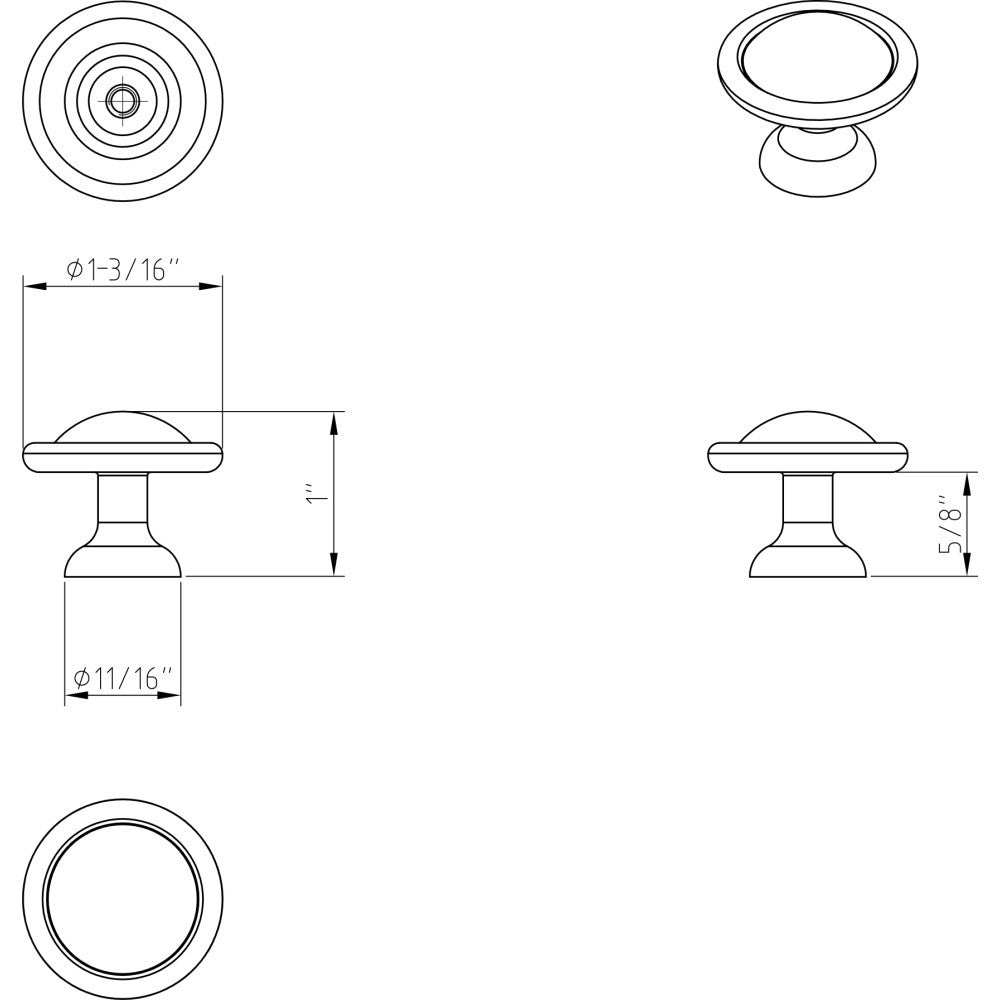 Elements 878AE: 1-3/16" Kingsport Round Cabinet Knob - Antique Brass
