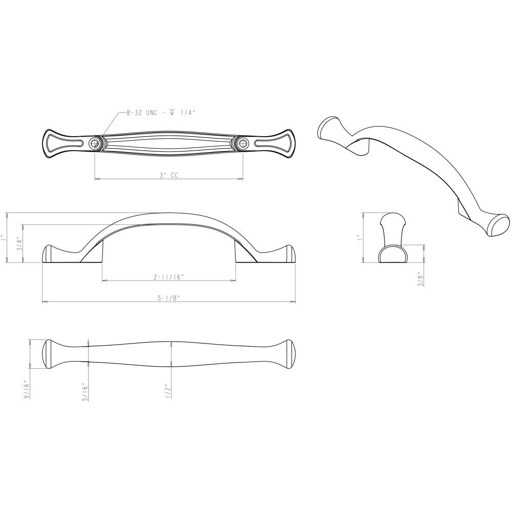 Elements 897-3BNBDL: 3" cc Merryville Arch Cabinet Pull - Brushed Pewter