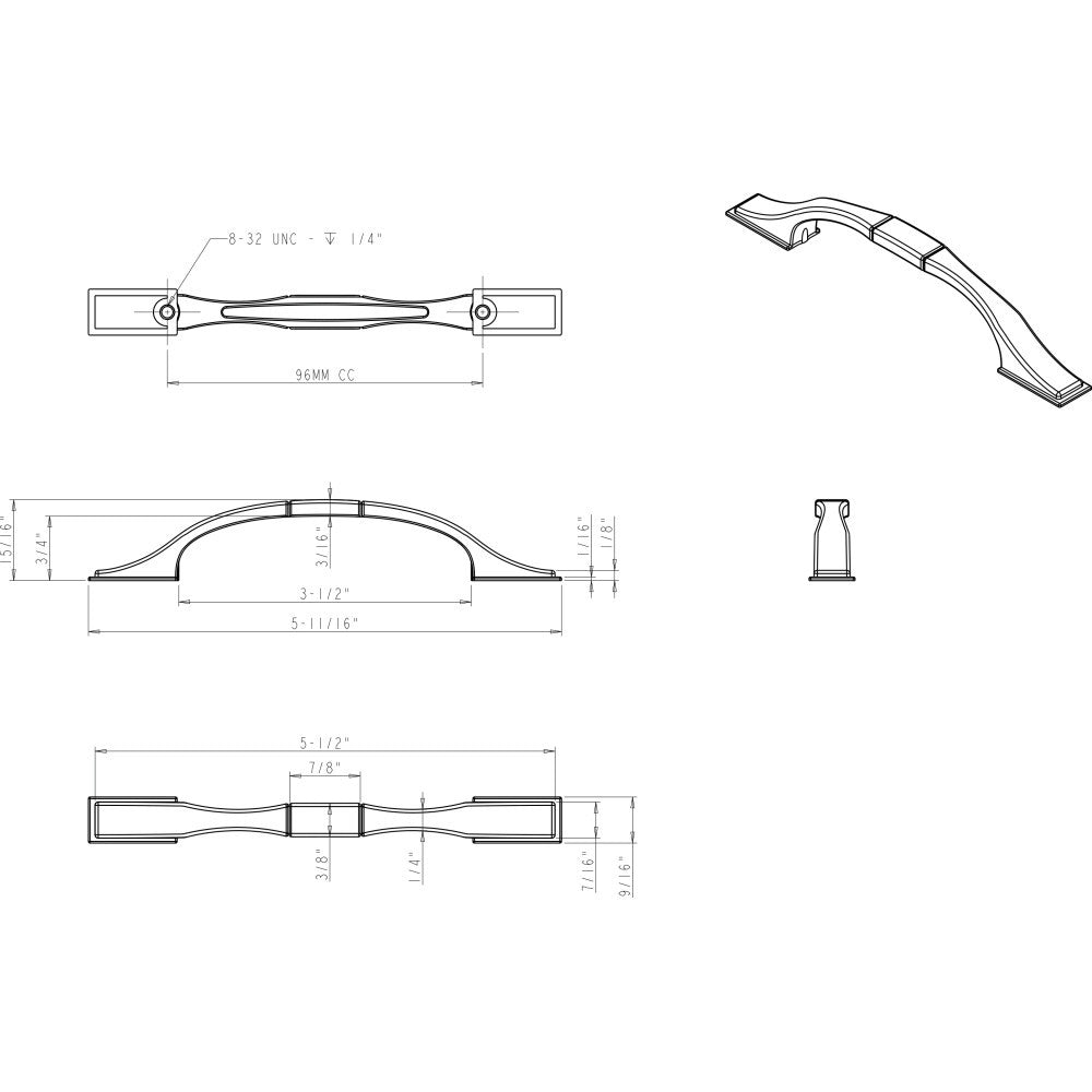 Elements 937-96SN: 96 mm cc Hammond Arch Cabinet Pull - Satin Nickel