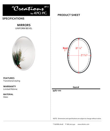 Alno 9567-202: 21-1/4" x 31-1/4" Oval Mirror - Grass Pattern Graphic