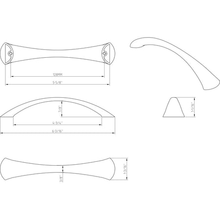 Elements 976-128PC: 128 mm cc Belfast Arch Bar Cabinet Pull - Polished Chrome