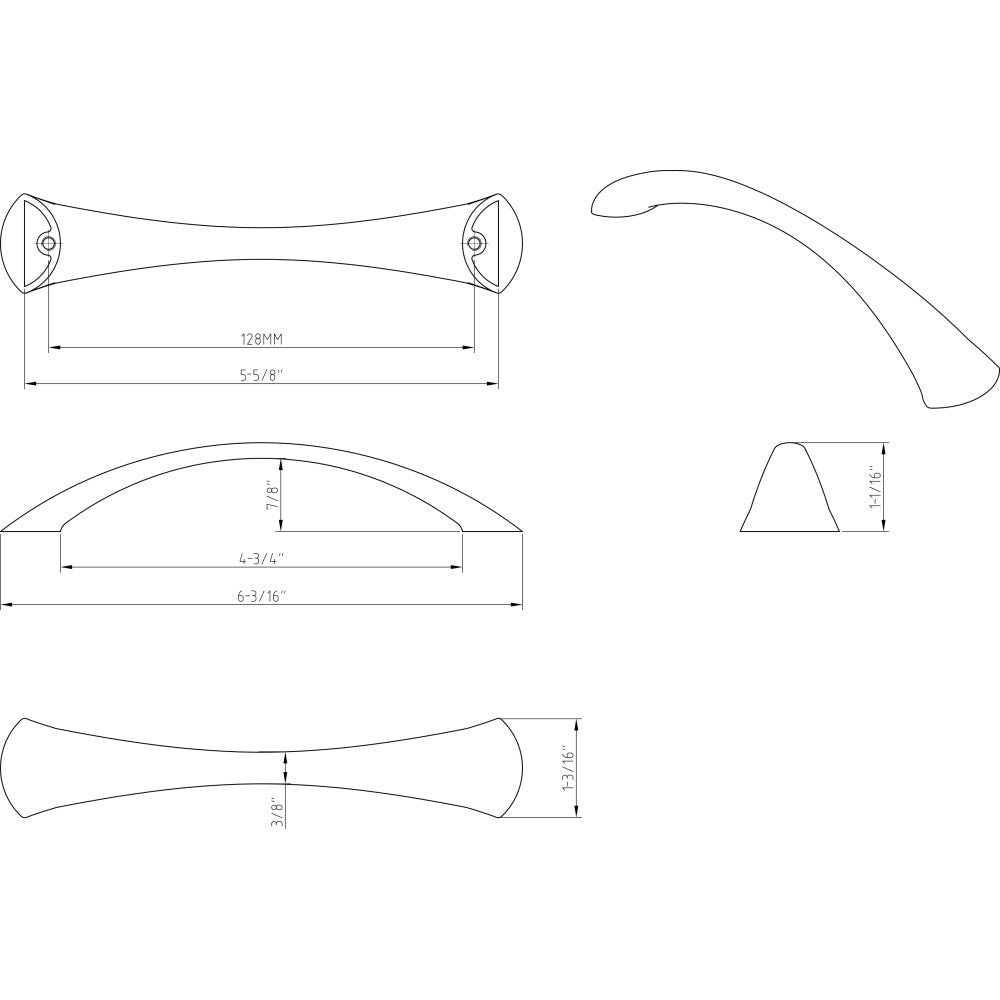 Elements 976-128SN: 128 mm cc Belfast Arch Bar Cabinet Pull - Satin Nickel