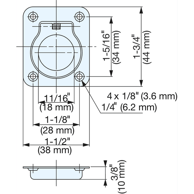 Sugatsune 980641: 38mm Spring-Loaded Folding Ring Pull - Polished Stainless Steel
