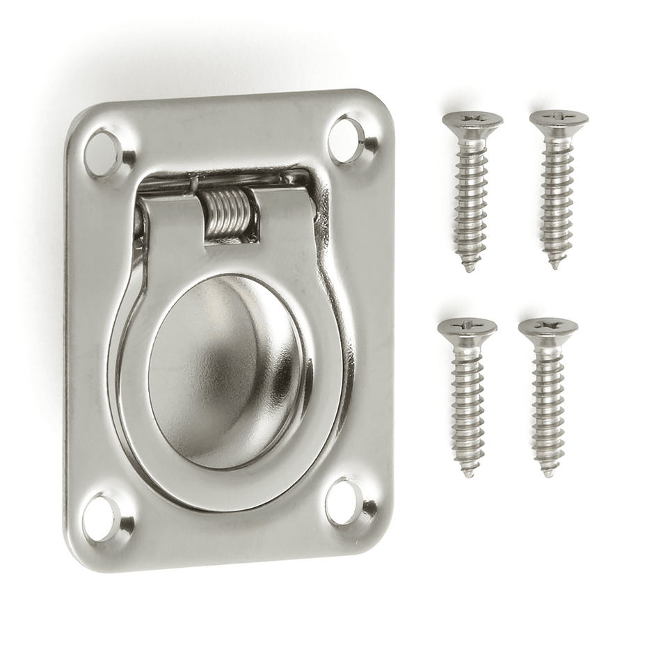 Sugatsune 980641: 38mm Spring-Loaded Folding Ring Pull - Polished Stainless Steel