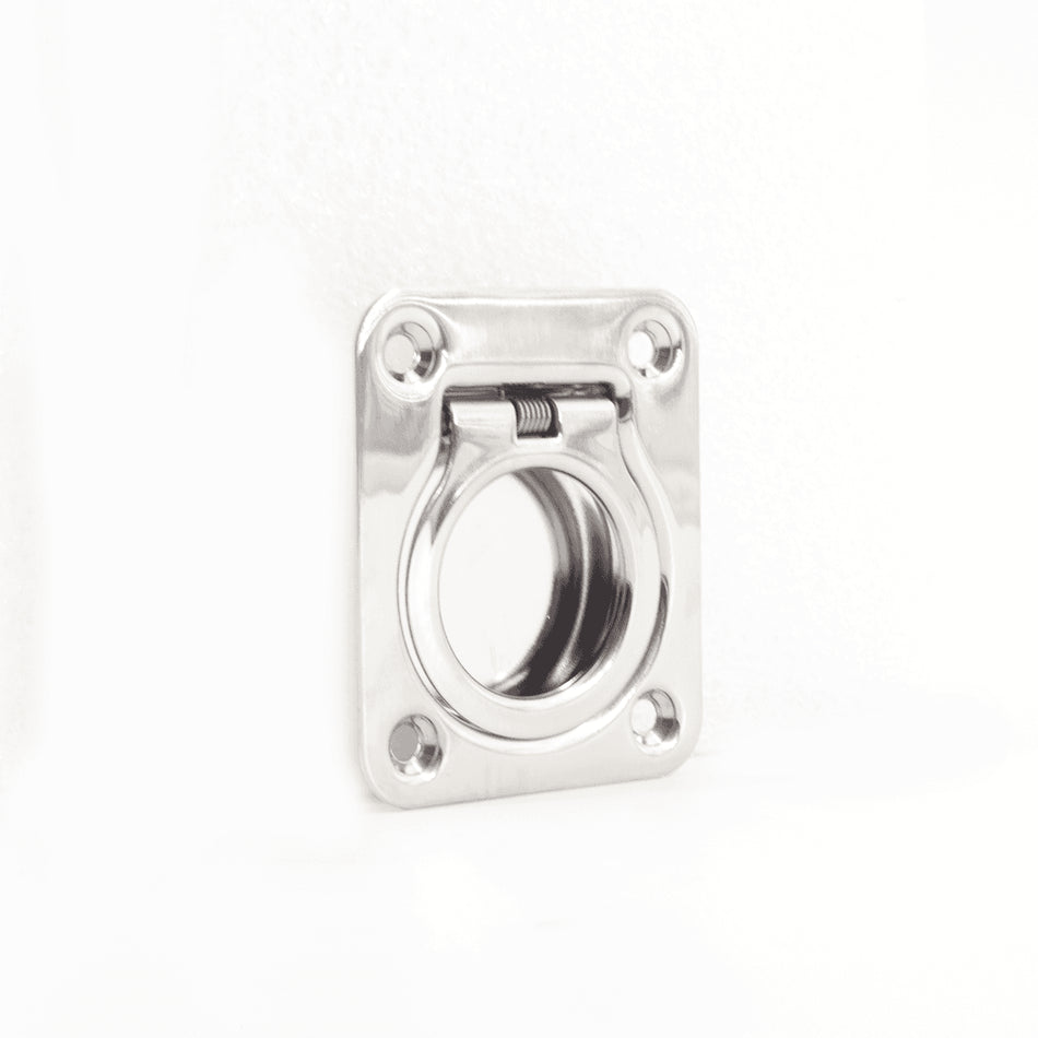 Sugatsune 980642: 50mm Spring-Loaded Folding Ring Pull - Polished Stainless Steel