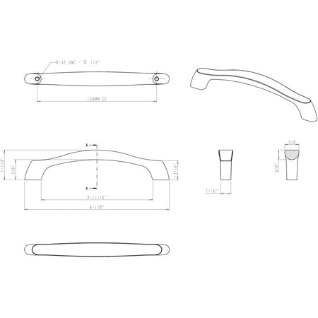 Elements 993-128BNBDL: 128 mm cc Aiden Arch Bar Cabinet Pull - Brushed Pewter