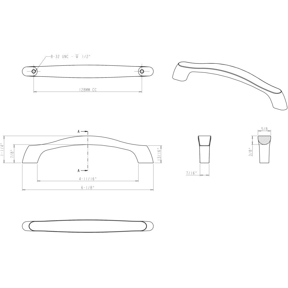 Elements 993-128DBAC: 128 mm cc Aiden Arch Bar Cabinet Pull - Brushed Oil Rubbed Bronze