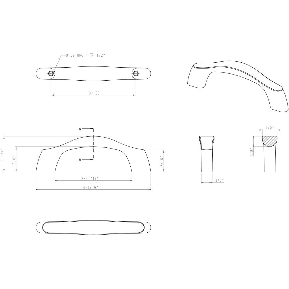 Elements 993-3SN: 3" cc Aiden Arch Bar Cabinet Pull - Satin Nickel