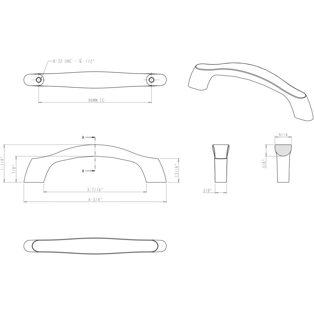 Elements 993-96PC: 96 mm cc Aiden Arch Bar Cabinet Pull - Polished Chrome