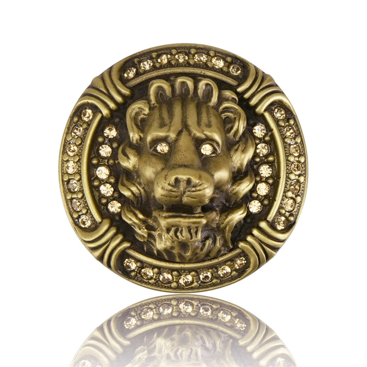 Edgar Bererbi 9953BB: 1-3/8" Lion In Winter Cabinet Knob - Burnished Brass/Swarovski Crystal