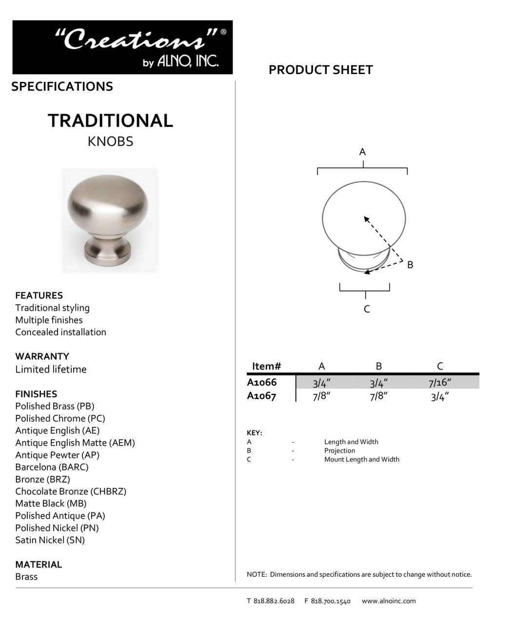 Specificaton Sheet