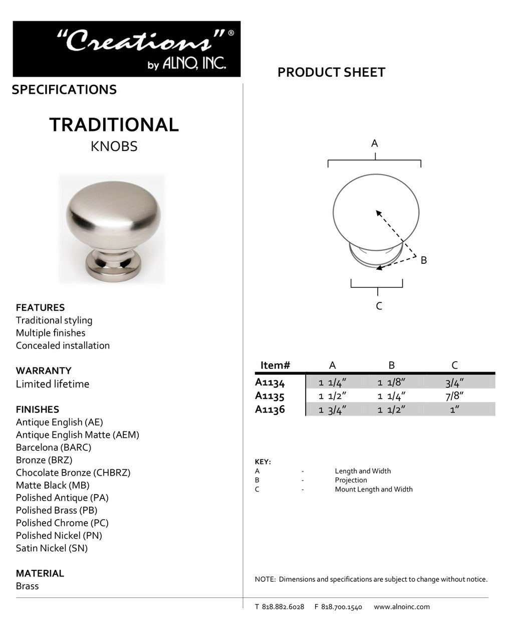 Specificaton Sheet