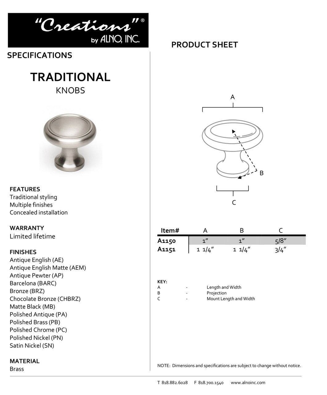 Specificaton Sheet