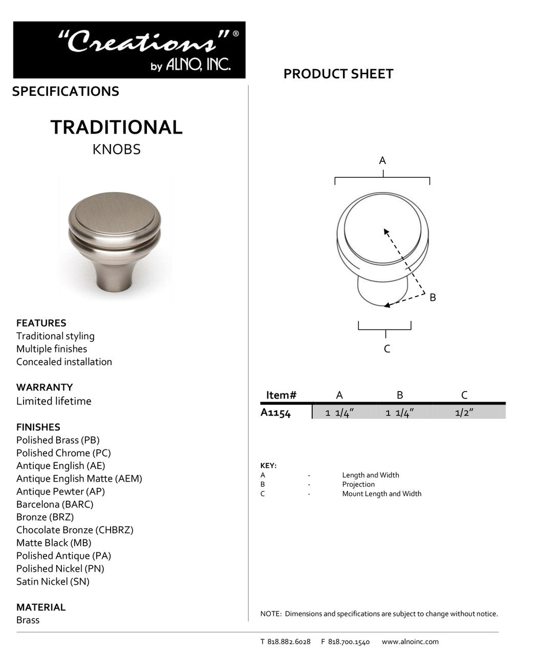 Specificaton Sheet